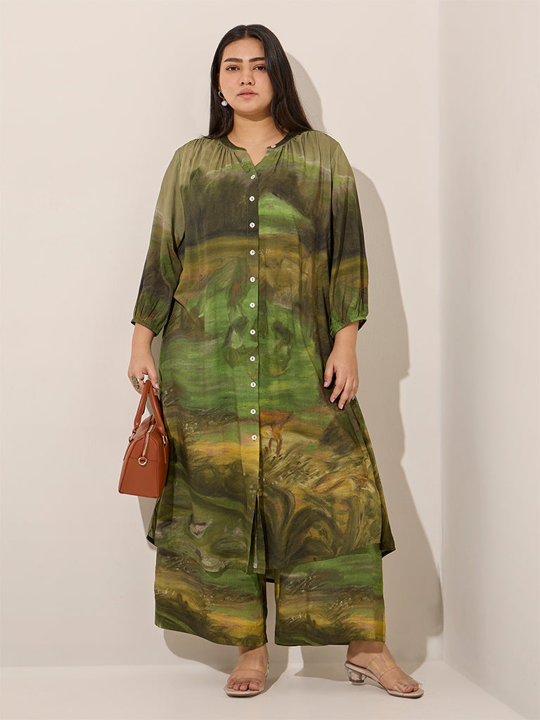 Diza Green Abstract Printed Palazzos
