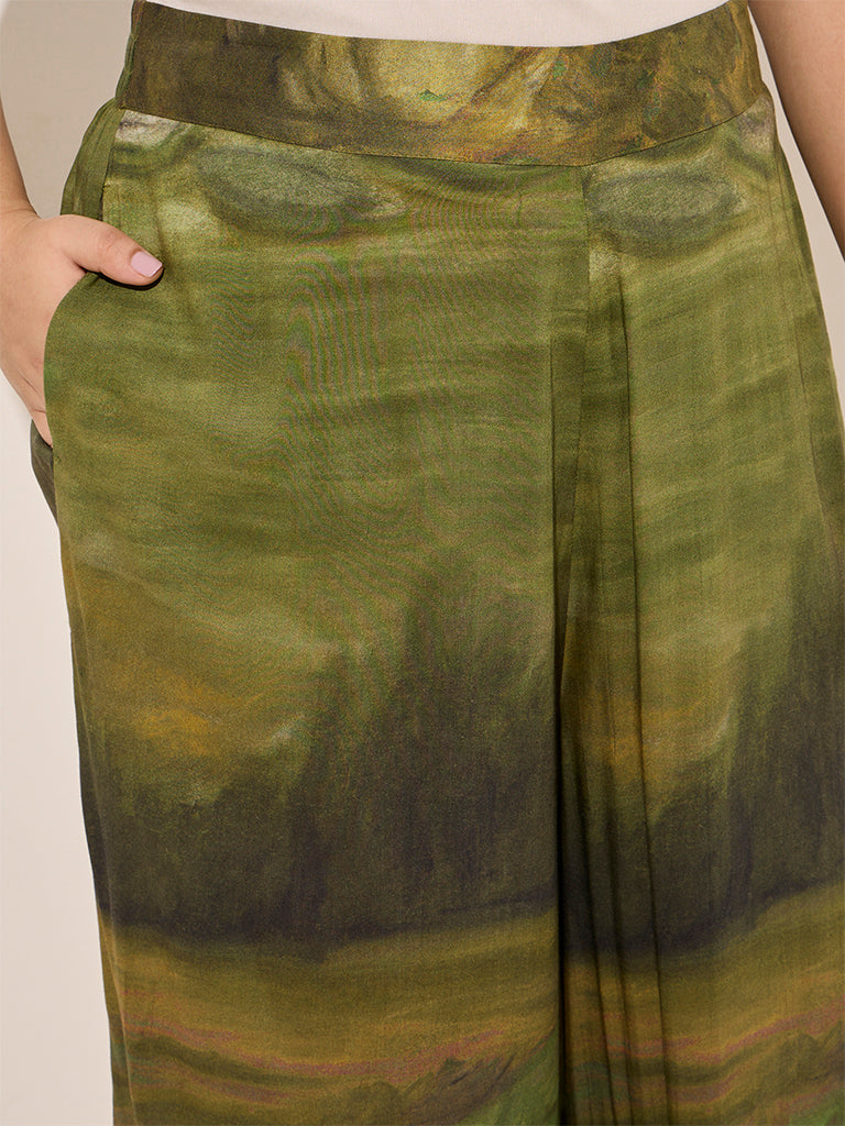 Diza Green Abstract Printed Palazzos