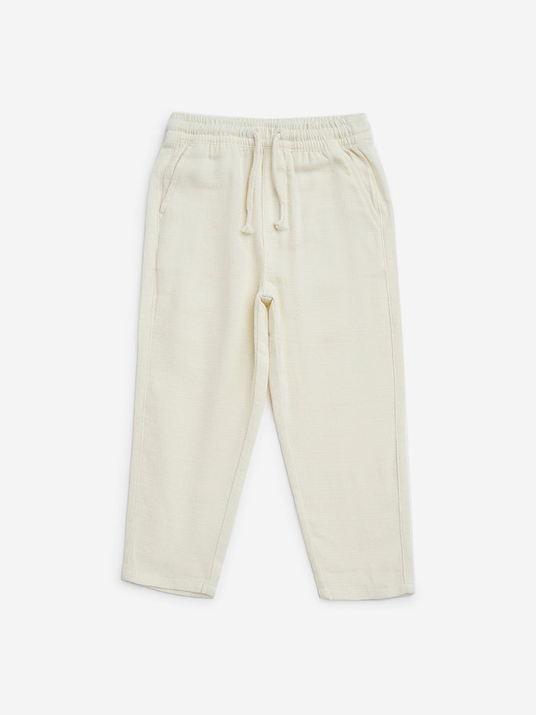 HOP Kids Off-White Mid-Rise Cotton-Blend Trousers
