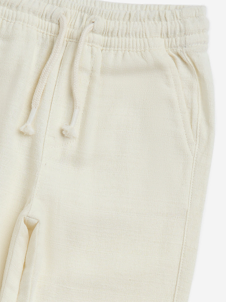 HOP Kids Off-White Mid-Rise Cotton-Blend Trousers