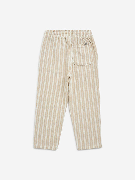 HOP Kids Beige Striped Mid-Rise Cotton Pants