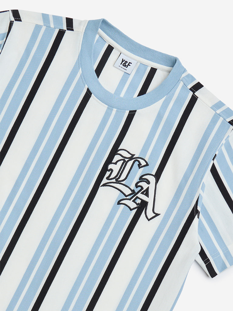 Y&F Kids White Stripe Detailed Cotton T-Shirt