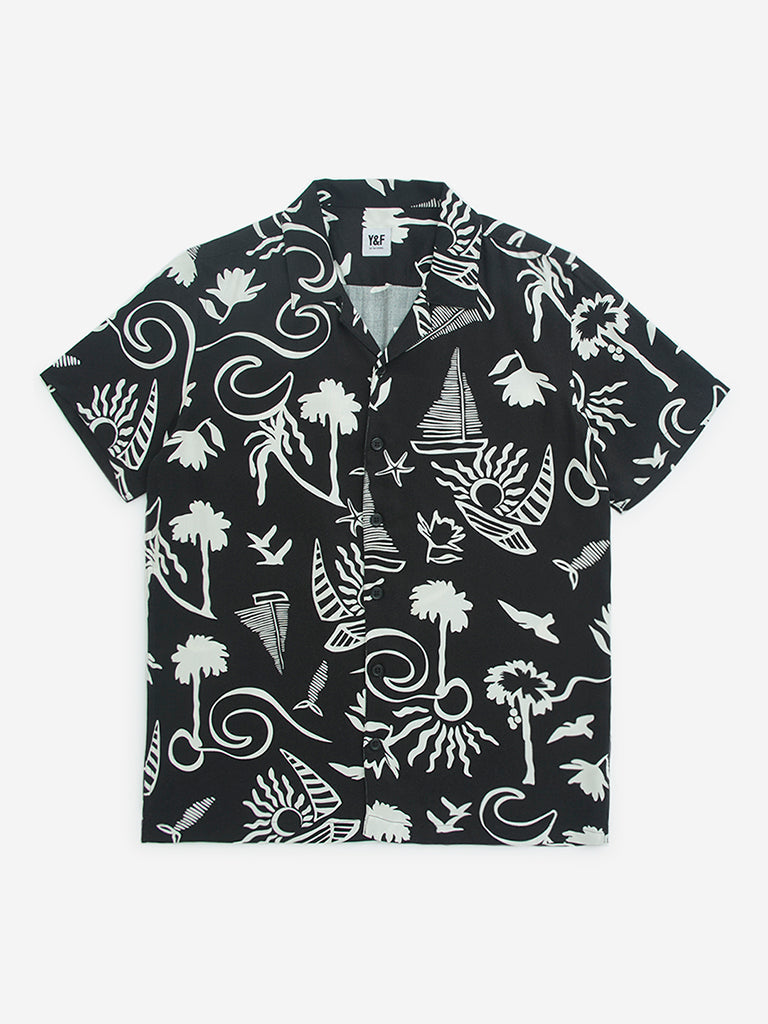 Y&F Kids Black Printed Shirt