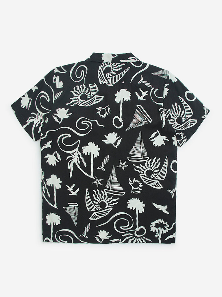 Y&F Kids Black Printed Shirt