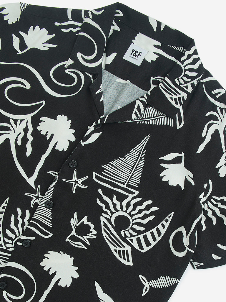 Y&F Kids Black Printed Shirt