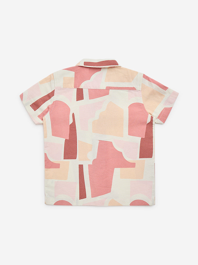 HOP Kids Dusty Pink Abstract Pattern Cotton Shirt