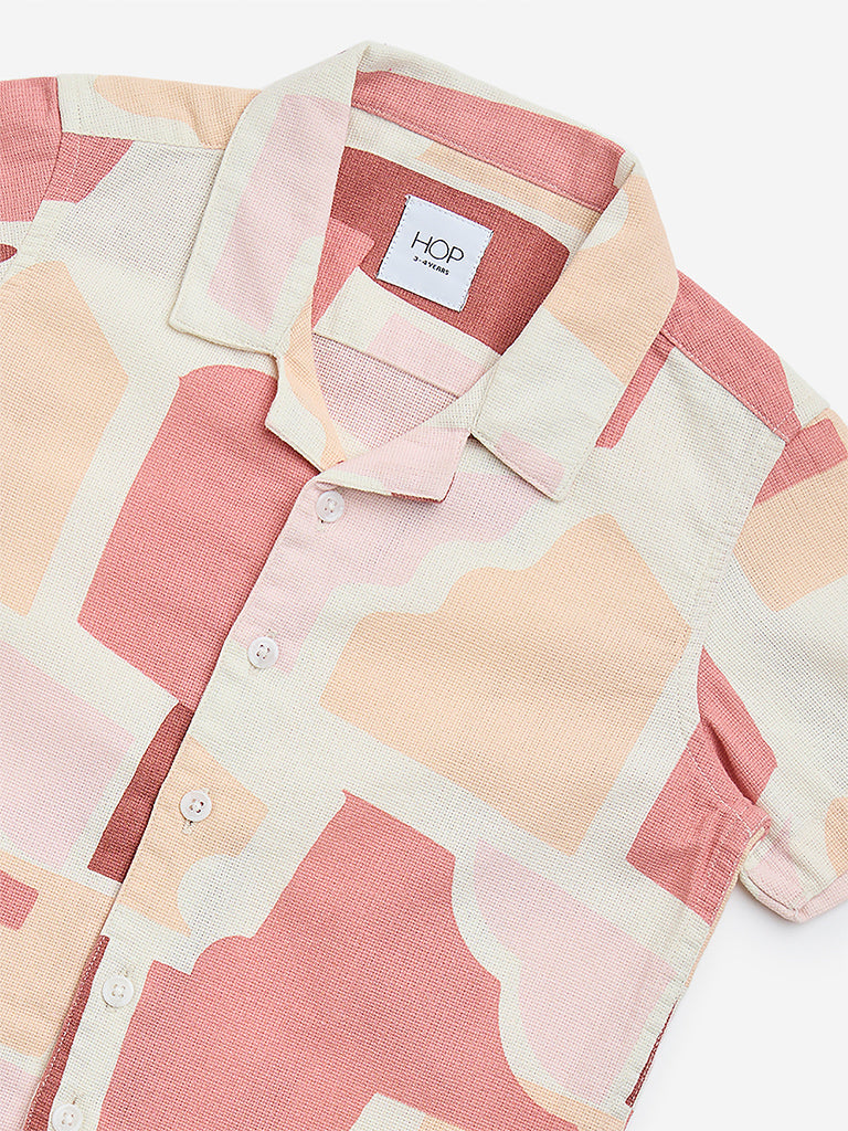 HOP Kids Dusty Pink Abstract Pattern Cotton Shirt