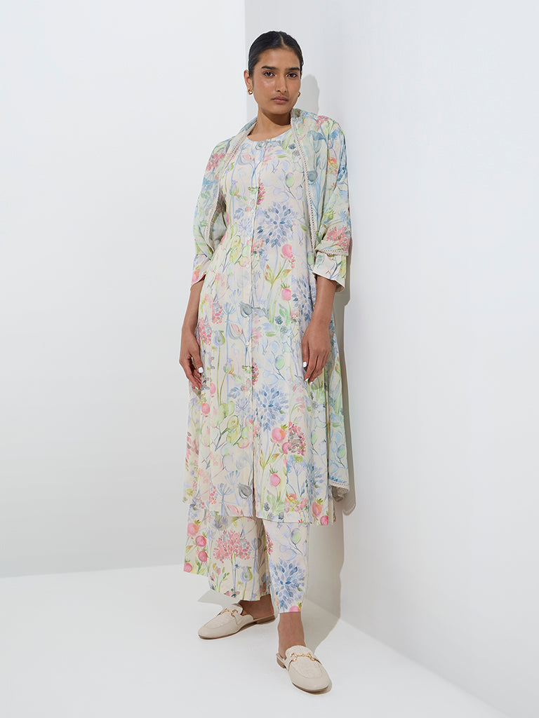 Zuba Multicolour Floral Design A-Line Kurta