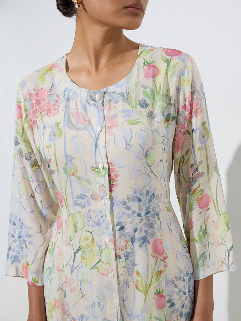 Zuba Multicolour Floral Design A-Line Kurta