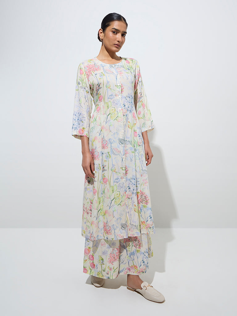Zuba Multicolour Floral Design A-Line Kurta
