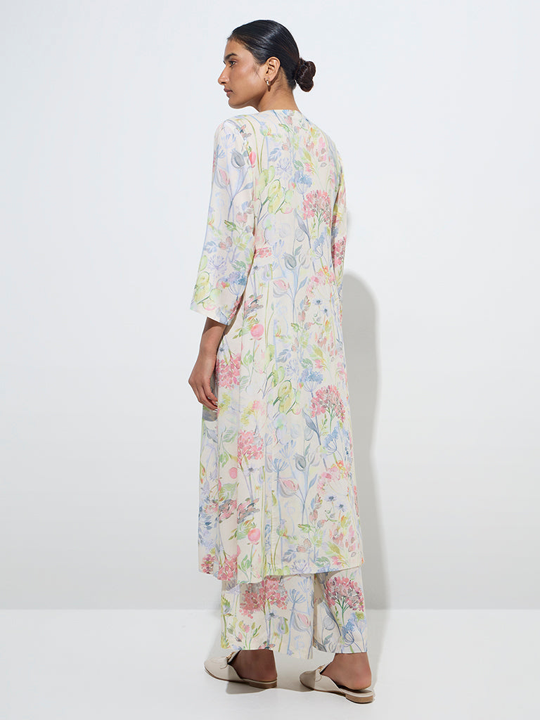Zuba Multicolour Floral Design A-Line Kurta