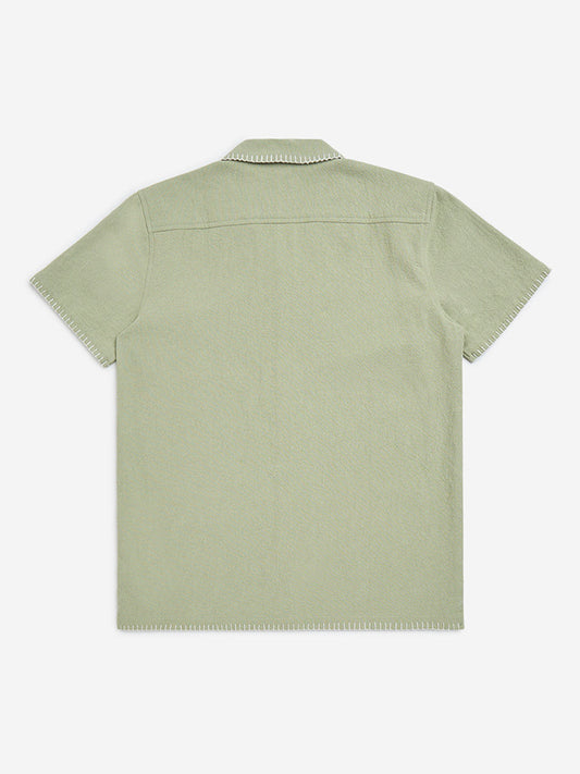 Y&F Kids Sage Floral Embroidered Resort-Fit Cotton Shirt