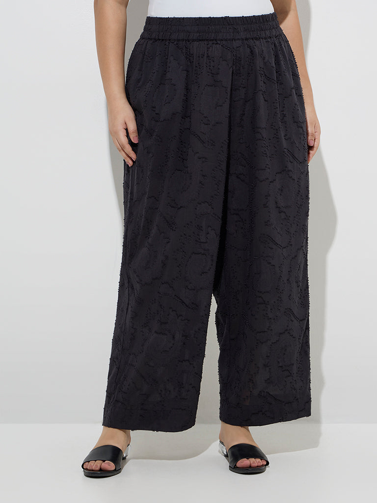 Diza Black Textured Cotton Pants