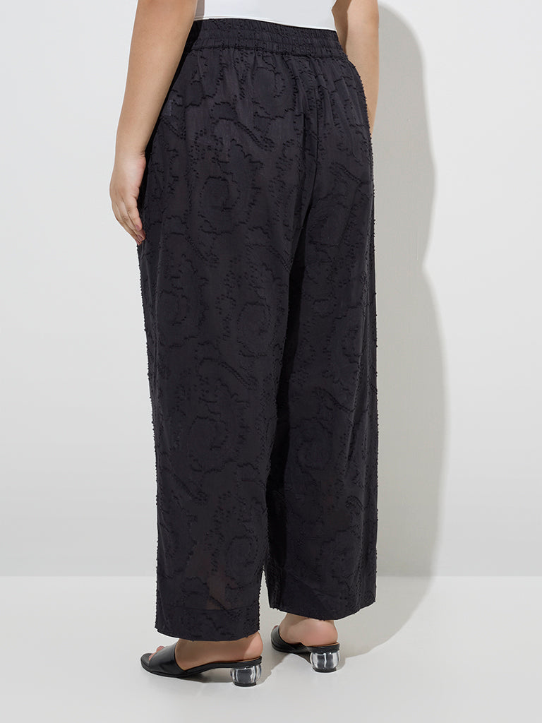 Diza Black Textured Cotton Pants