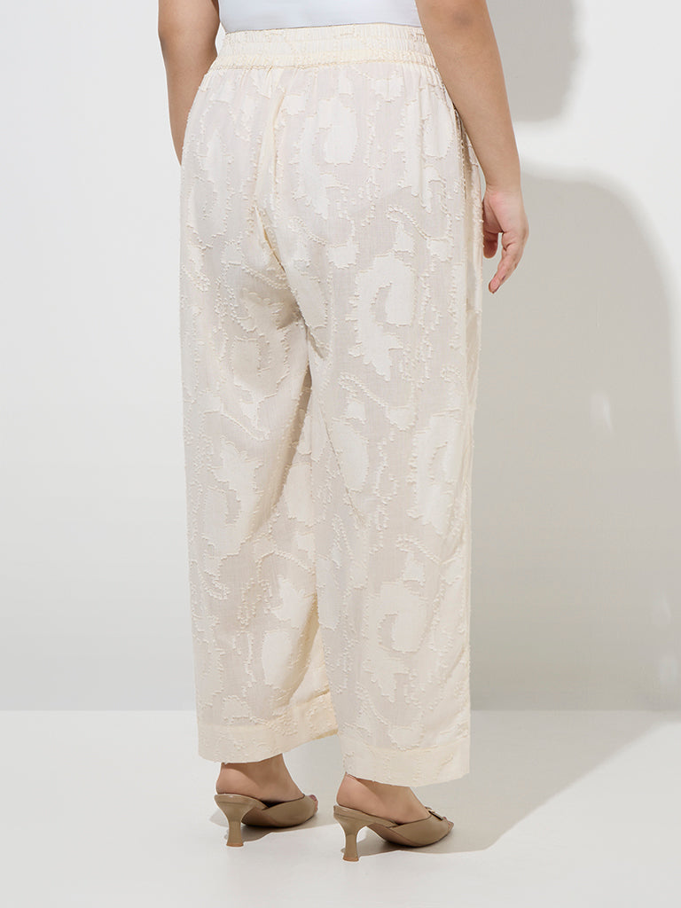 Diza Off-White Textured Cotton Pants