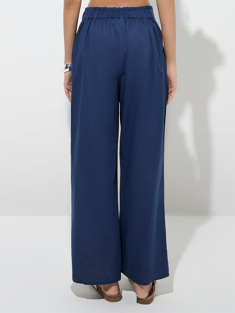 Bombay Paisley Navy Floral High-Rise Cotton-Blend Pants