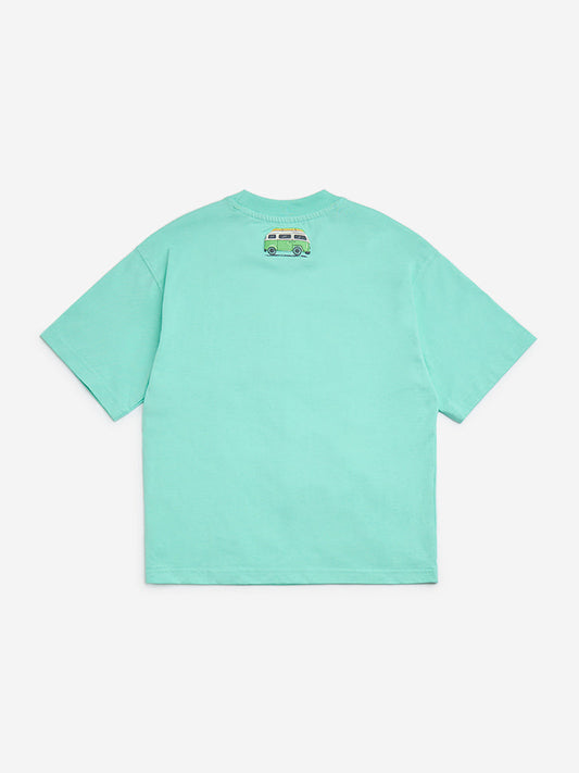 HOP Kids Green Printed Cotton T-Shirt