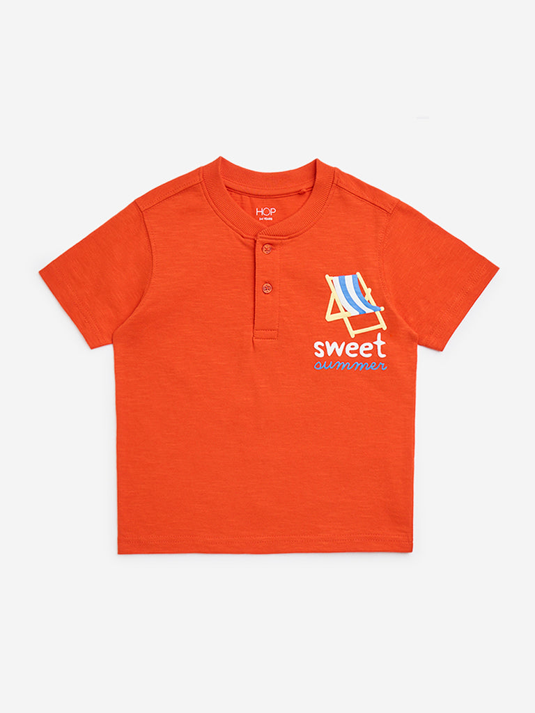HOP Kids Orange Beach-Themed Cotton T-Shirt