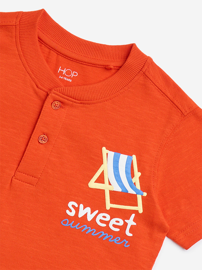 HOP Kids Orange Beach-Themed Cotton T-Shirt