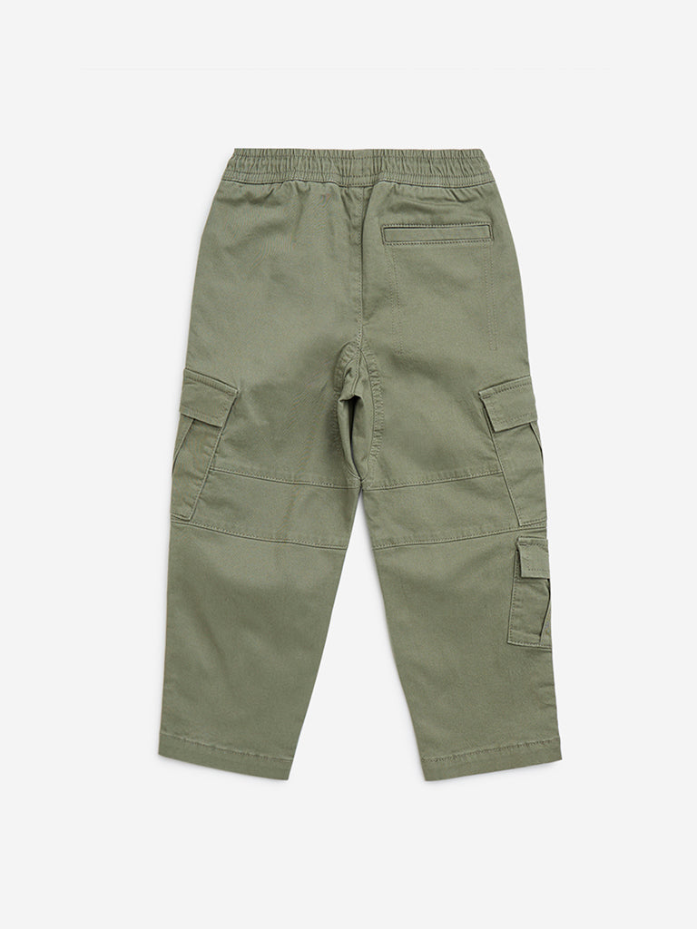 HOP Kids Olive Cargo-Style Mid-Rise Cotton-Blend Pants