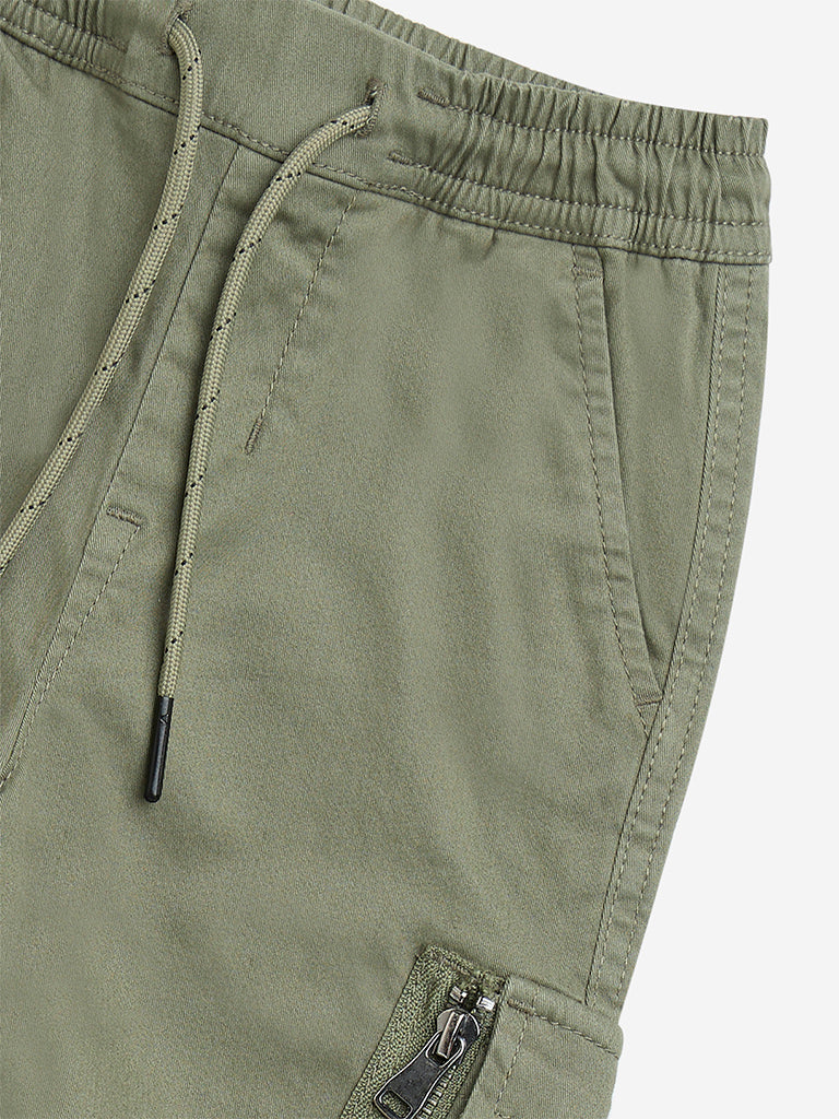 HOP Kids Olive Cargo-Style Mid-Rise Cotton-Blend Pants