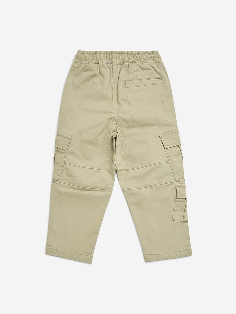 HOP Kids Beige Cargo-Style Mid-Rise Cotton-Blend Pants
