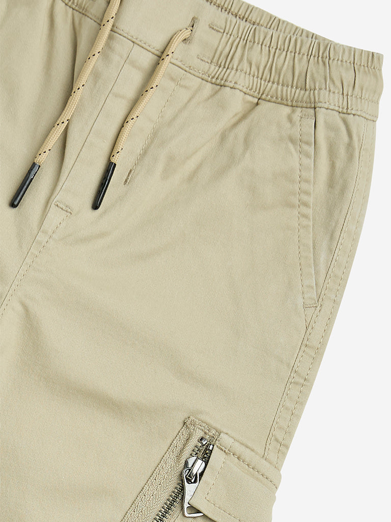 HOP Kids Beige Cargo-Style Mid-Rise Cotton-Blend Pants