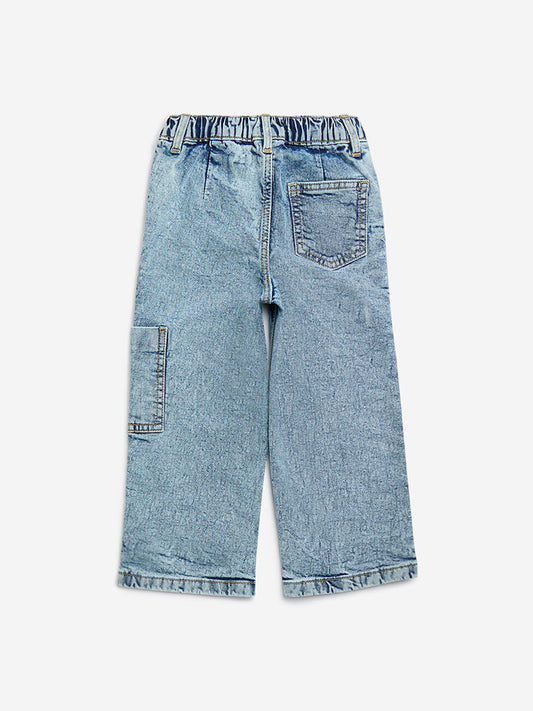 HOP Kids Light Blue Faded Straight-Fit Mid-Rise Jeans