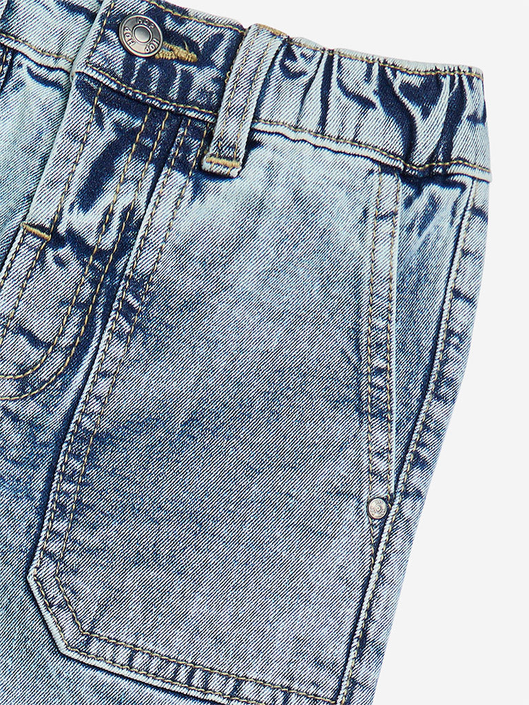 HOP Kids Light Blue Faded Straight-Fit Mid-Rise Jeans