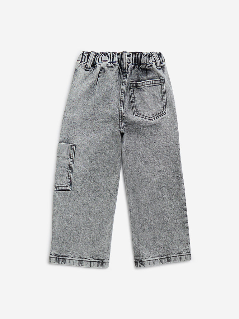 HOP Kids Charcoal Faded Straight-Fit Mid-Rise Jeans