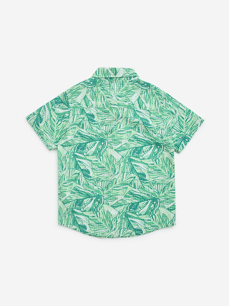 HOP Kids Green Leaf Design Cotton Shirt