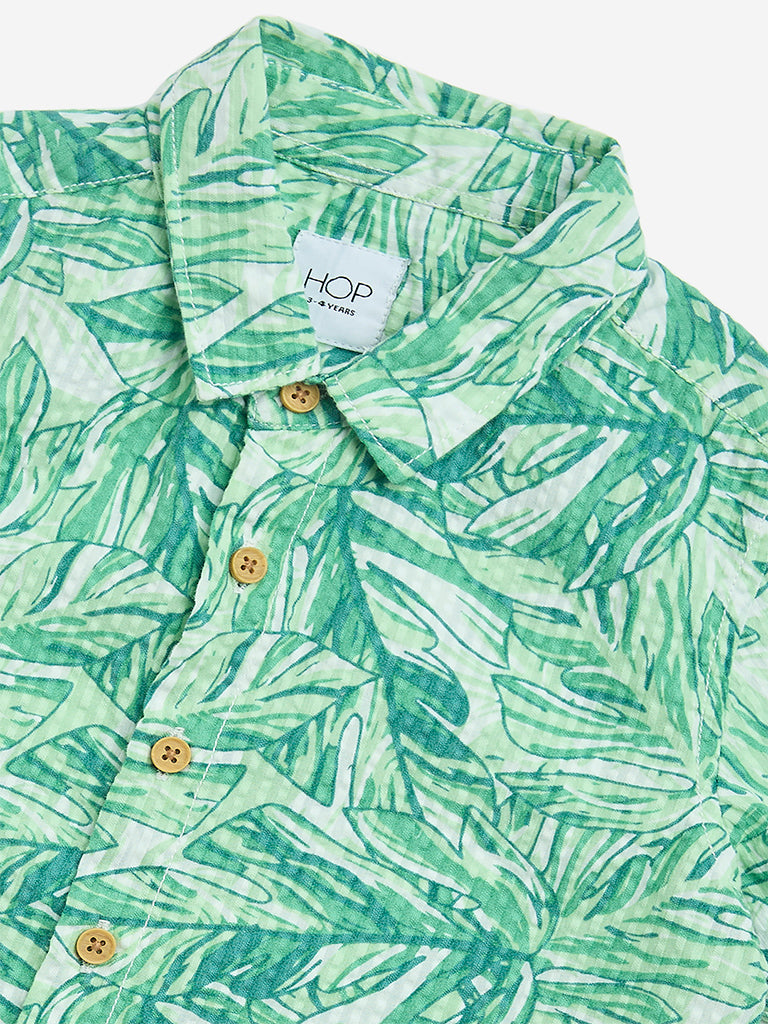 HOP Kids Green Leaf Design Cotton Shirt