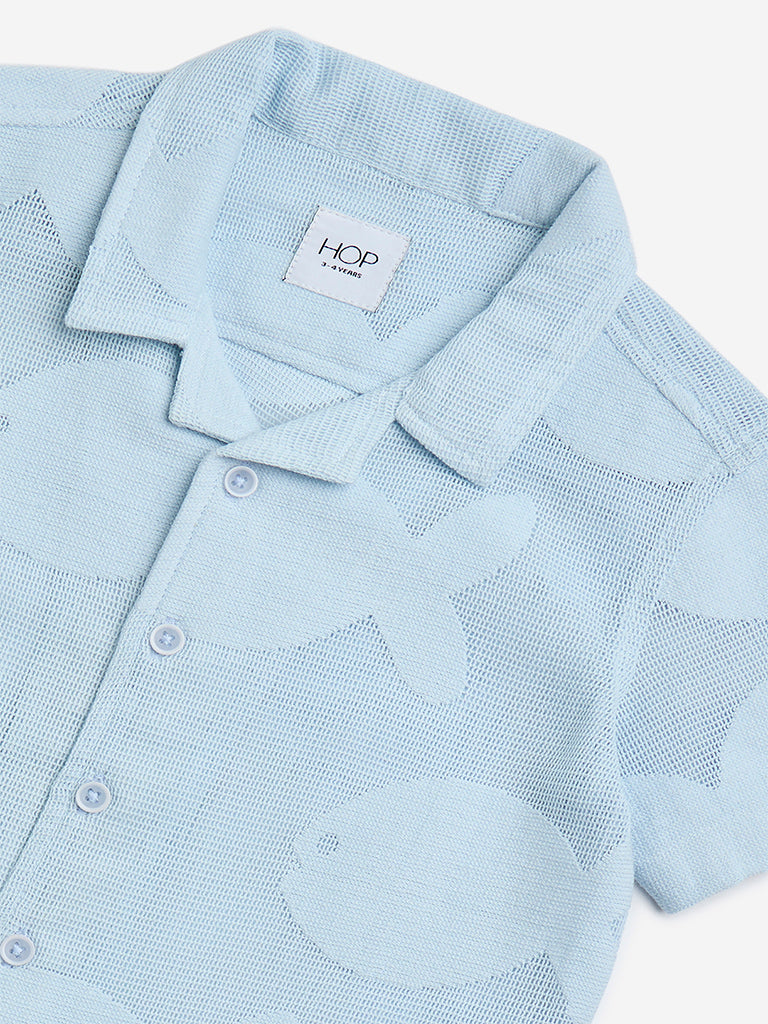 HOP Kids Light Blue Fish Design Cotton-Blend Shirt