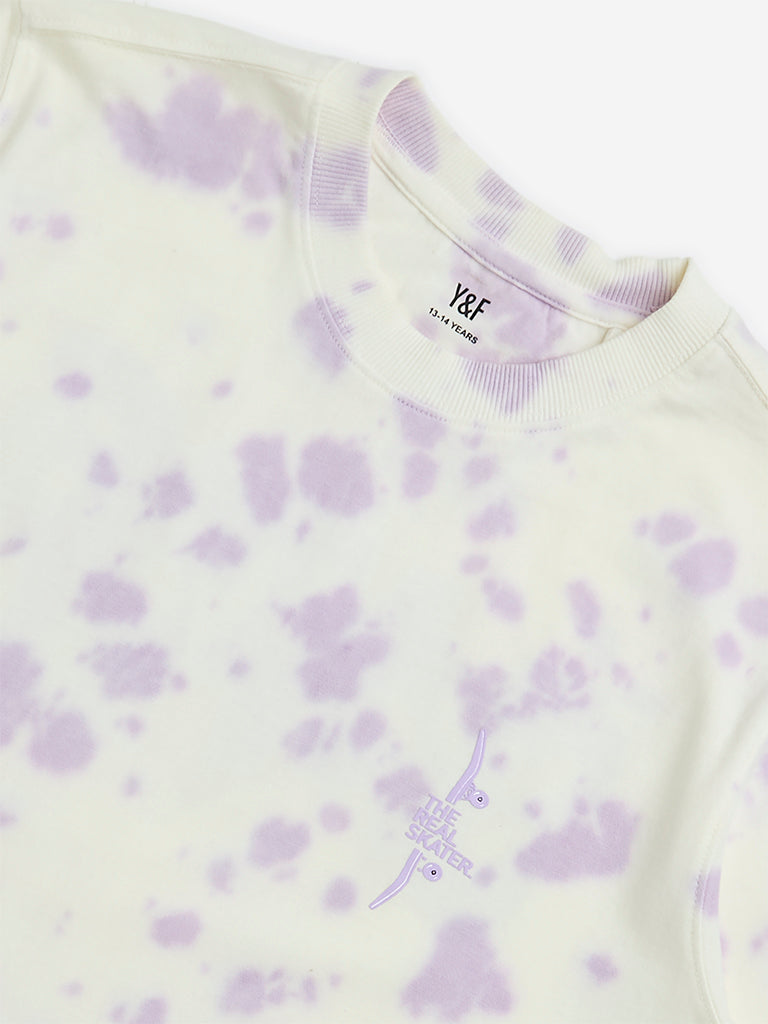 Y&F Kids Purple Tie-Dye Design Cotton T-Shirt