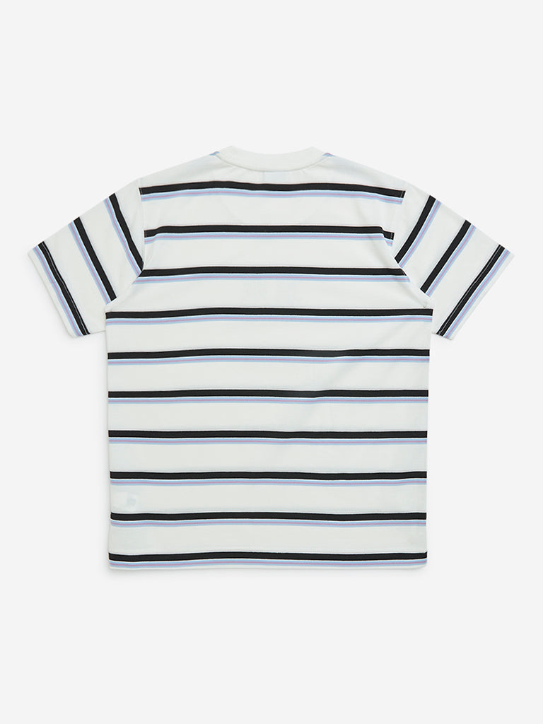 Y&F Kids White Stripe Printed Cotton-Blend T-Shirt