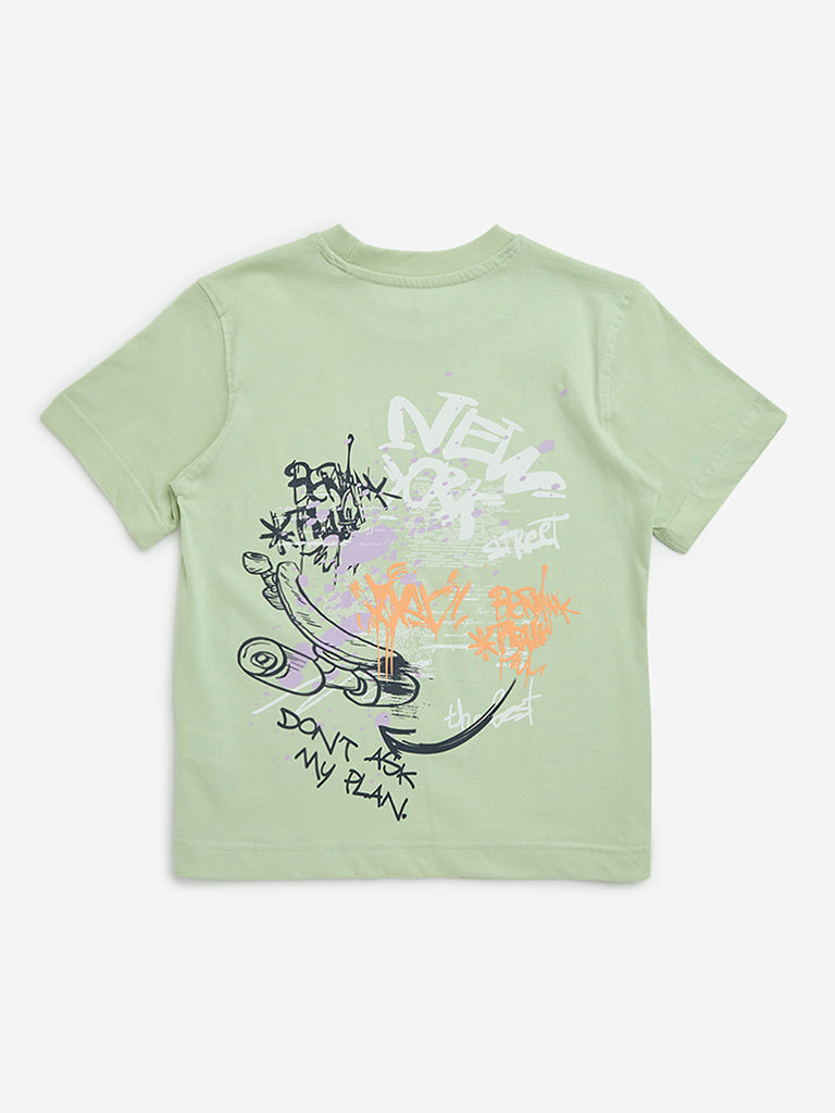 Y&F Kids Sage Text Design Cotton T-Shirt