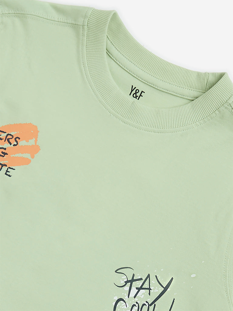 Y&F Kids Sage Text Design Cotton T-Shirt