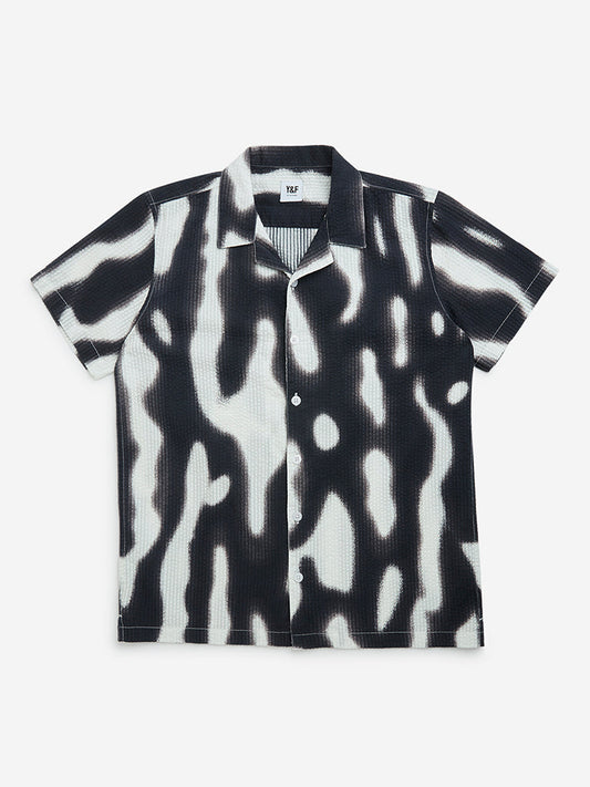 Y&F Kids Black Abstract Design Cotton Shirt