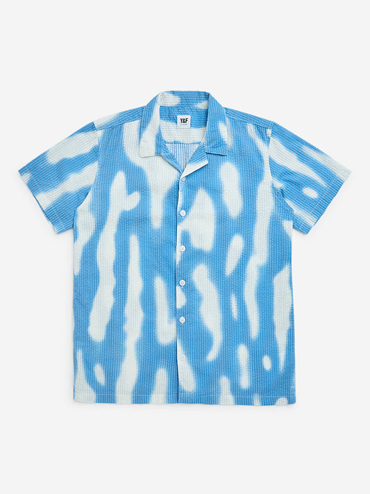 Y&F Kids Blue Abstract Design Cotton Shirt
