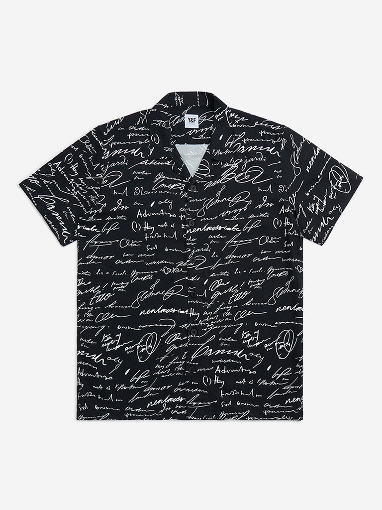 Y&F Kids Black Text Design Resort-Fit Shirt