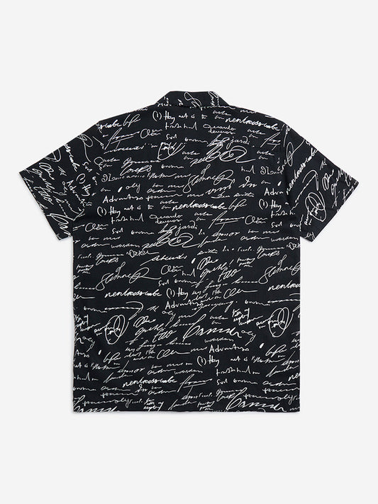 Y&F Kids Black Text Design Resort-Fit Shirt