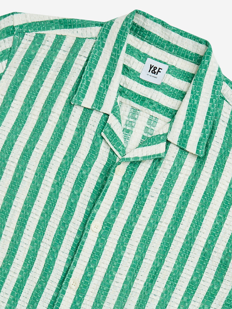 Y&F Kids Green Stripes Pattern Shirt