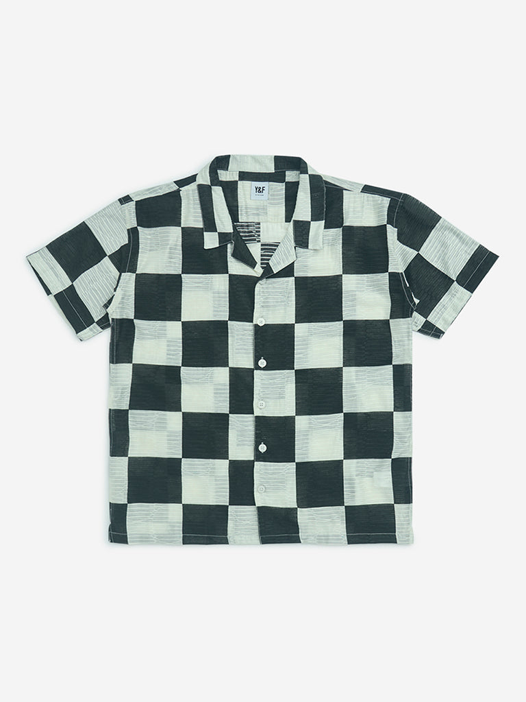 Y&F Kids Black Checkered Resort-Fit Shirt