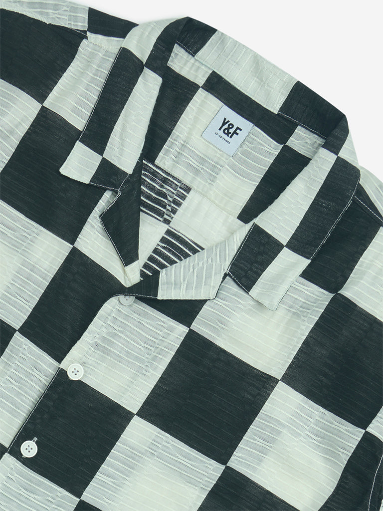 Y&F Kids Black Checkered Resort-Fit Shirt