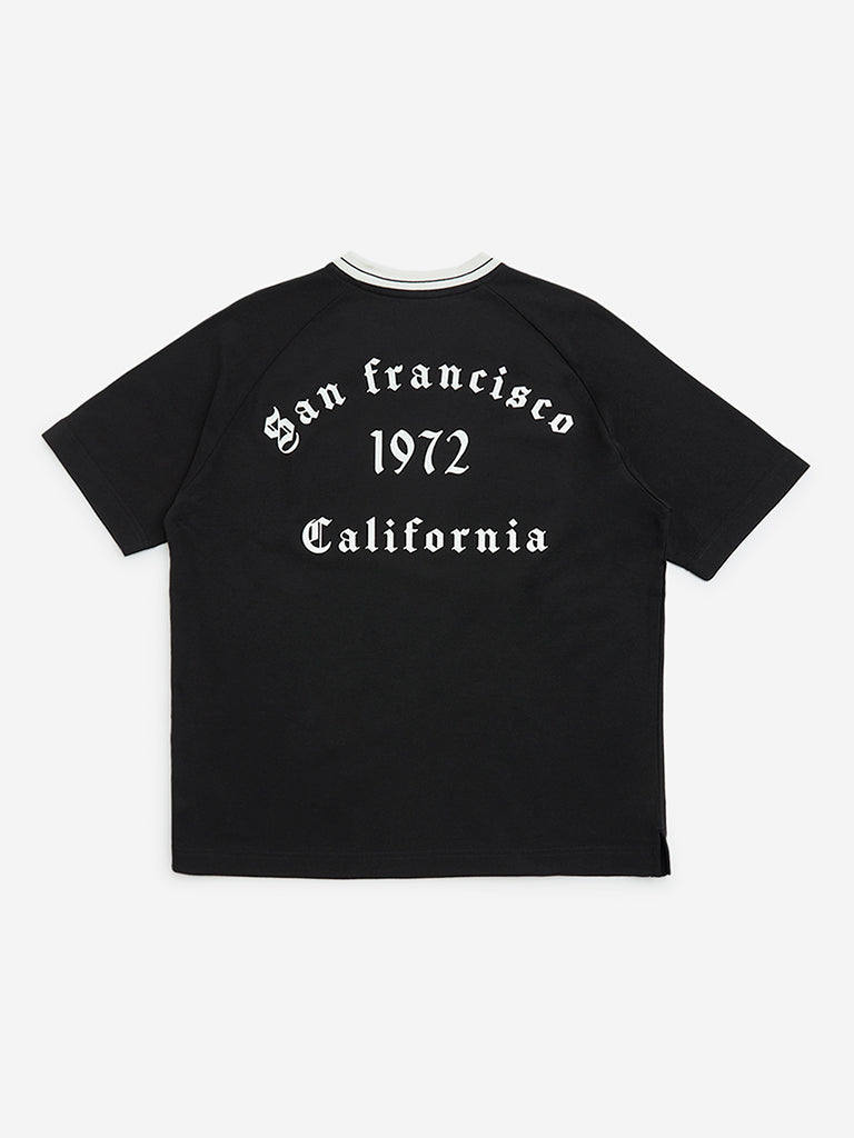 Y&F Kids Black Text Printed Cotton T-Shirt