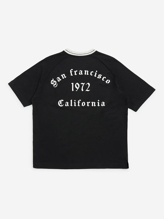 Y&F Kids Black Text Printed Cotton T-Shirt