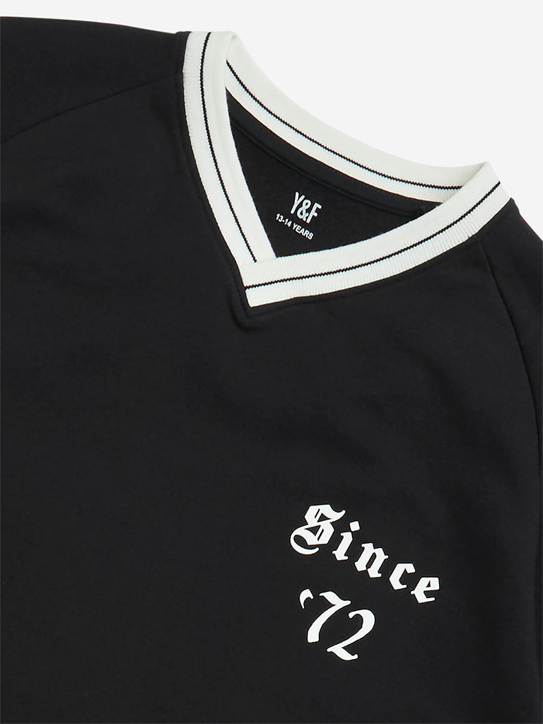 Y&F Kids Black Text Printed Cotton T-Shirt