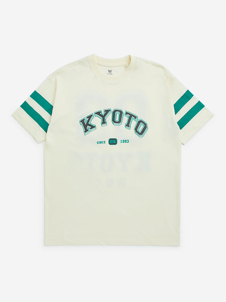 Y&F Kids Off-White Text Design Cotton T-Shirt