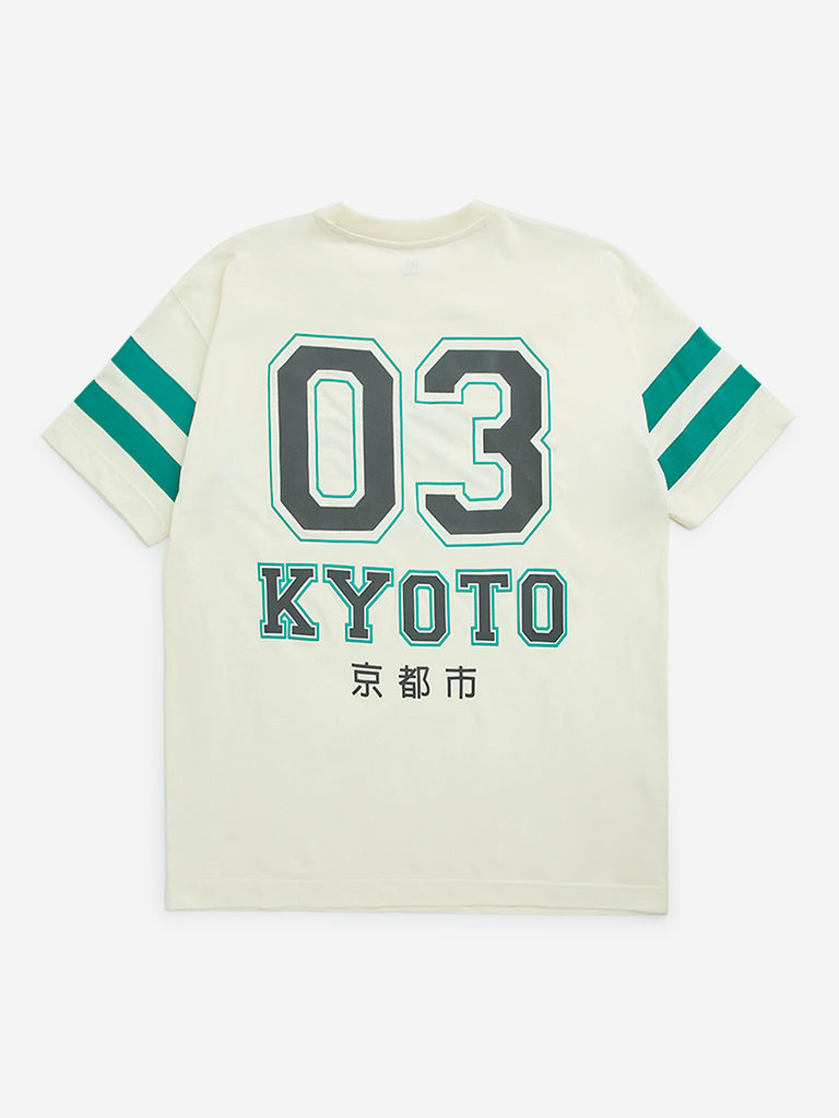 Y&F Kids Off-White Text Design Cotton T-Shirt