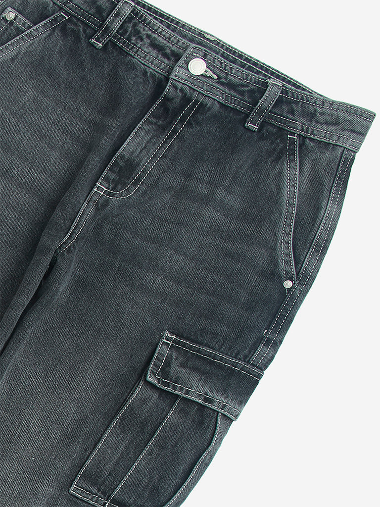 Y&F Kids Grey Washed Straight-Fit High-Rise Jeans